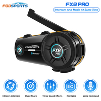 Fodsports FX8 Pro Motorcycle Intercom Bluetooth Helmet Headset,BT Interphone,8 Riders 2000M,Music Share,Dual Chip,FM Radio.