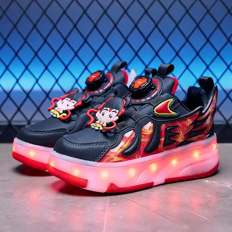 Зимние хлопковые четырехколесные прогулочные туфли, детская спортивная обувь, уличная прогулочная обувь, детские кроссовки со светодиодной подсветкой