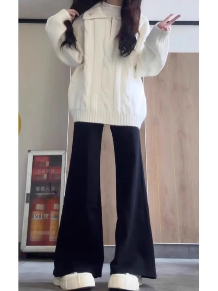 جينز Laid-ba Sle متوهج للنساء مقاس كبير عالي الخصر فضفاض للتخسيس or a-line بنطال طويل بأرجل واسعة من القطن والدنيم المطاطي