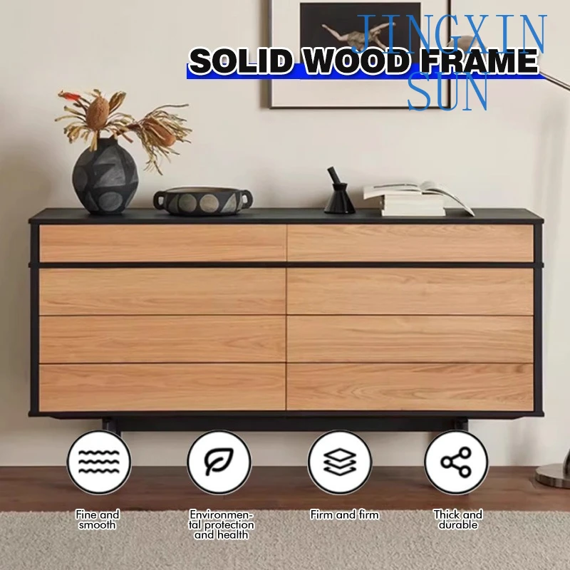 Nordic retro eight-bucket cabinet living room minimalist bedroom solid wood against the wall storage side cabinet locker