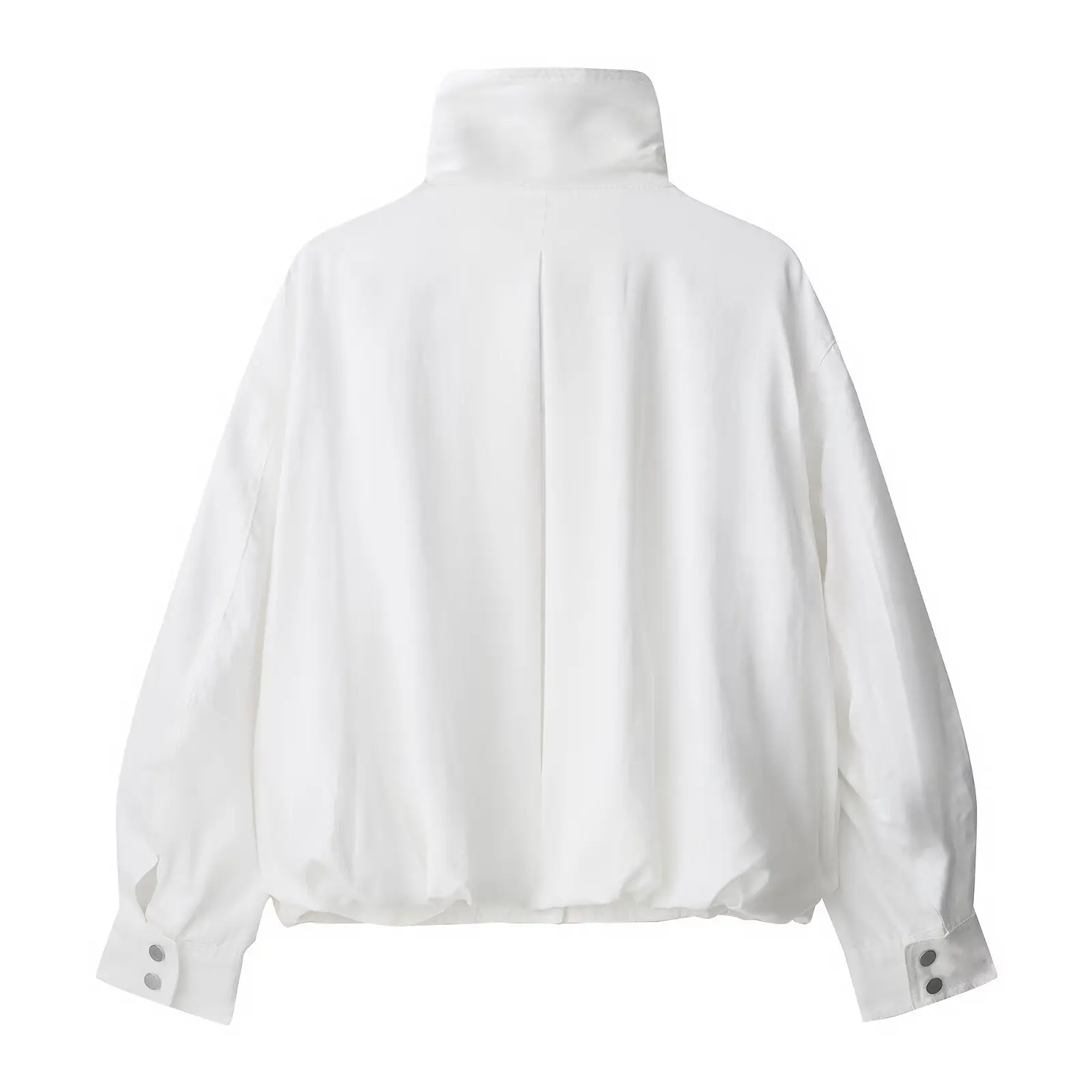 화이트 리넨 여성용 가을 재킷 스탠드 칼라 패치워크 포켓 신축성 있는 밑단 코트 여성용 출퇴근용 다용도 재킷