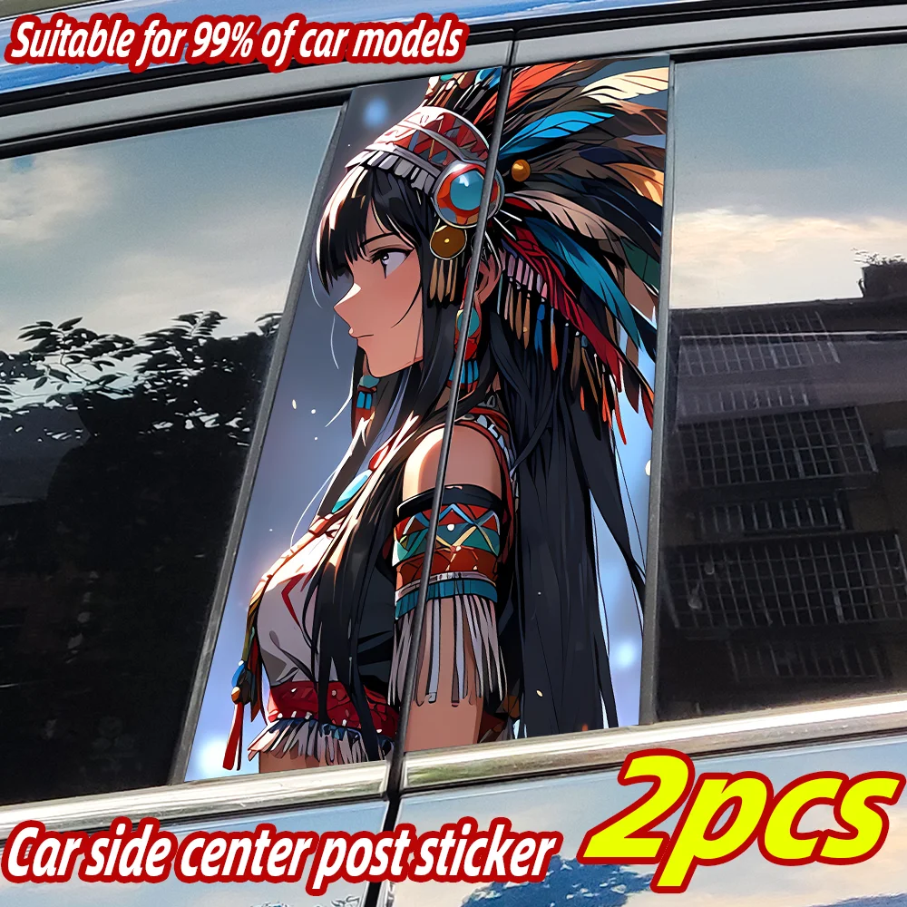 

American Headdress Girl Car Stickers Auto B Pillar Waterproof Decor Cover Scratches Car Door Pillar Vinyl Decals Accessories