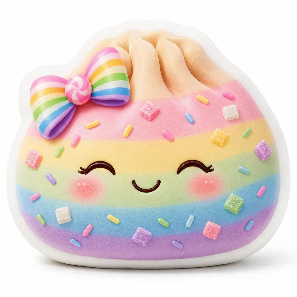 Pastel Rainbow Bow Dumpling Cute Plush Pillow Cushion Funny Stuffed Throw Pillow Home Decor Gift Sofa Bed for Child Bedroom