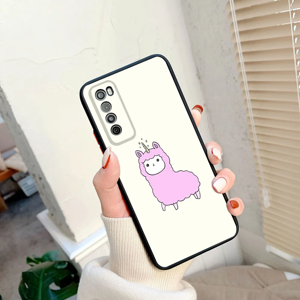 Phone Case For Samsung S24 S23 S22 S21 S20 S10 A54 A71 A72 A73 Note20 Ultra Pink Alpaca Llama Matte Frosted Translucent Cover