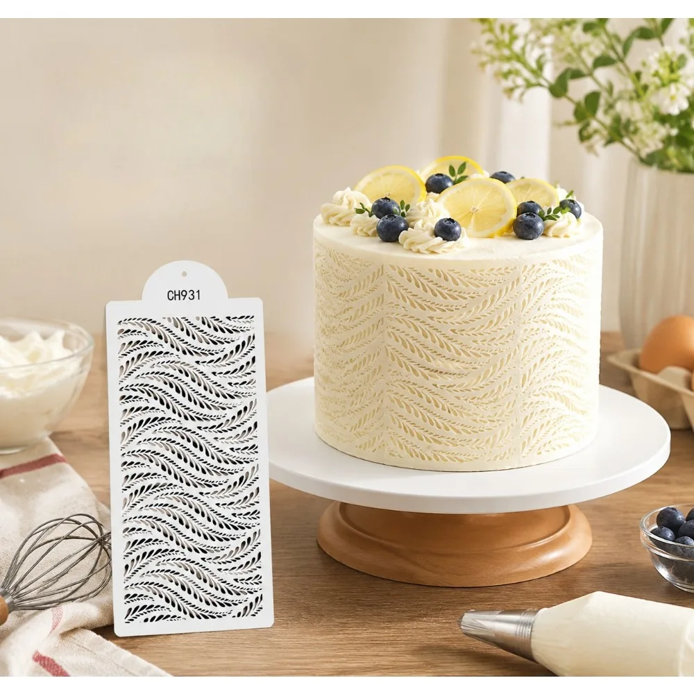 Wave Leaf Cake Stencil, PET Reusable Texture Template for Fondant Cookie Cake Baking Decor
