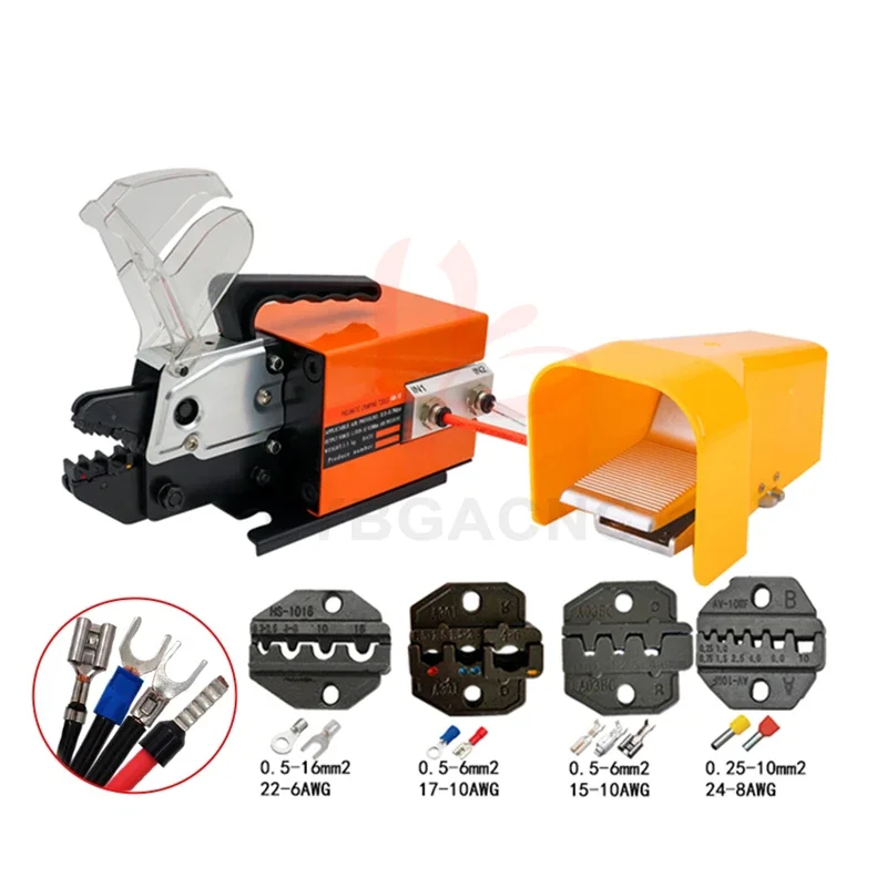 AM-10 Pneumatic Crimping Machine Multifunctional Crimper Plier Various Terminals with 4 Sets of Molds Pre-insulated Terminals