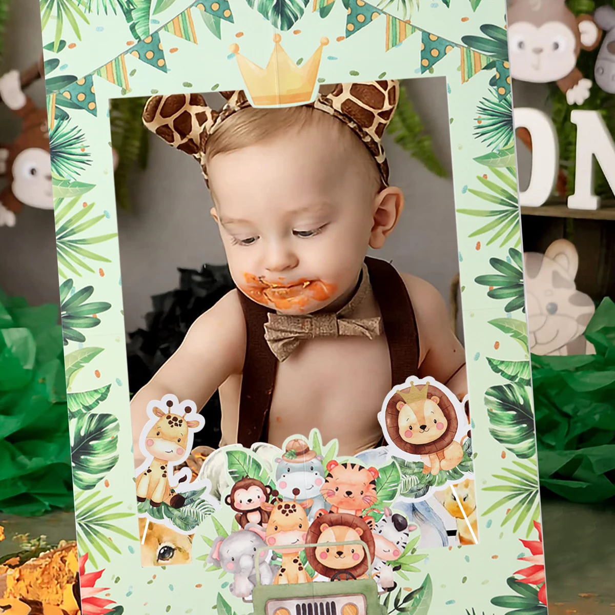 Jungle Animals Photo Frames Happy 1st Birthday Party Decorations Kids Favors Gift Wedding Safari Wild One Baby Shower Supplies