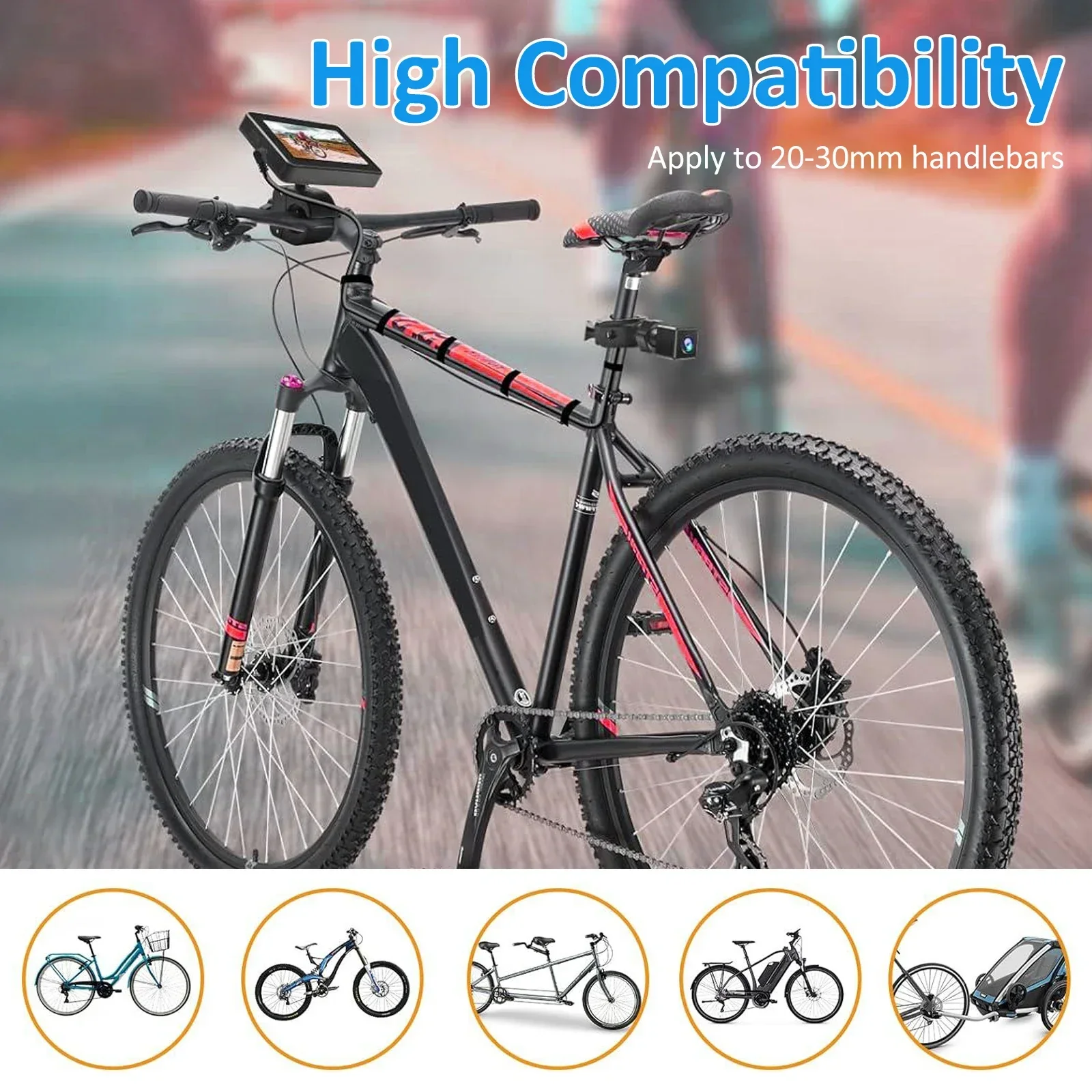 1080P Rechargeable Bicycle Rear View Camera Handlebar Bike Mirror with 4.3'' Monitor Night Vision 150° Wide Angle View