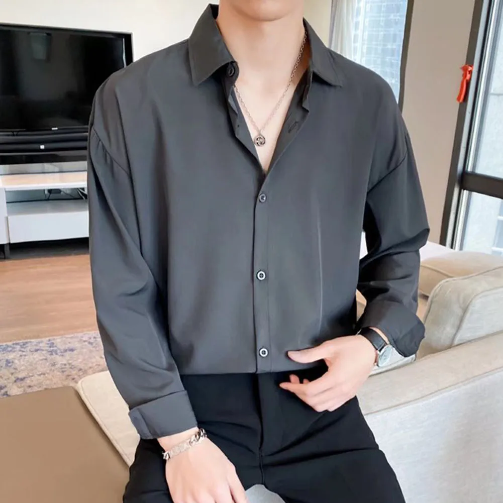 

Button Up Shirt Business Male Shirts Going Out Leisure Occasions No Elasticity Polyester Fiber Simple Design Shirt For Men