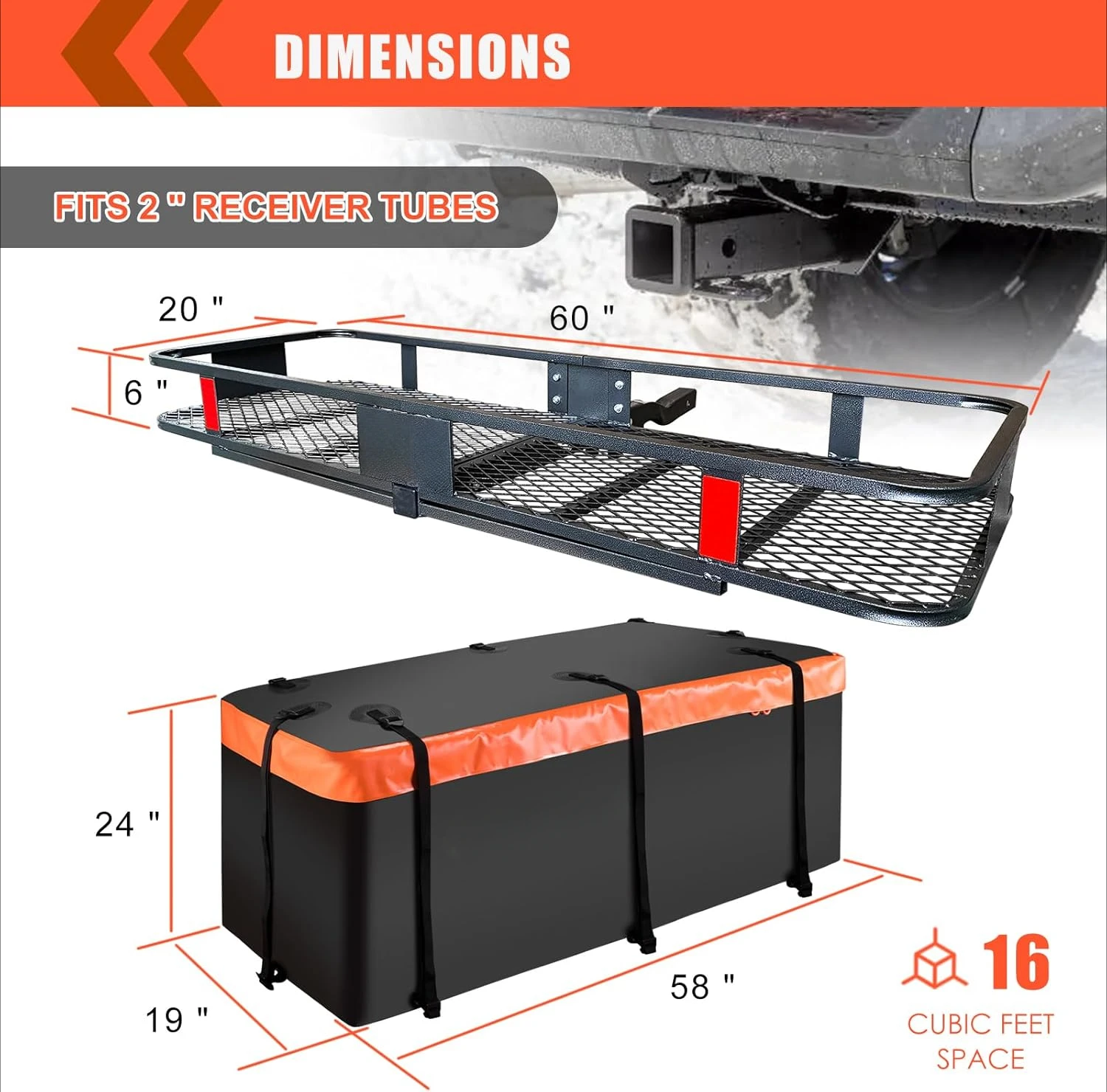 Folding Hitch Mount Cargo Carrier Basket 60