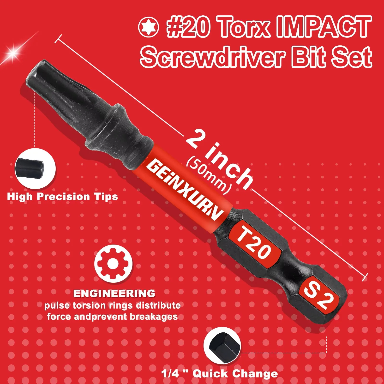 Geinxurn 2In S2 Magnetic T20 Torx Bits With Base, Motorcycle Repair Tools&Suitable for Motorcycle Maintenance - view 2