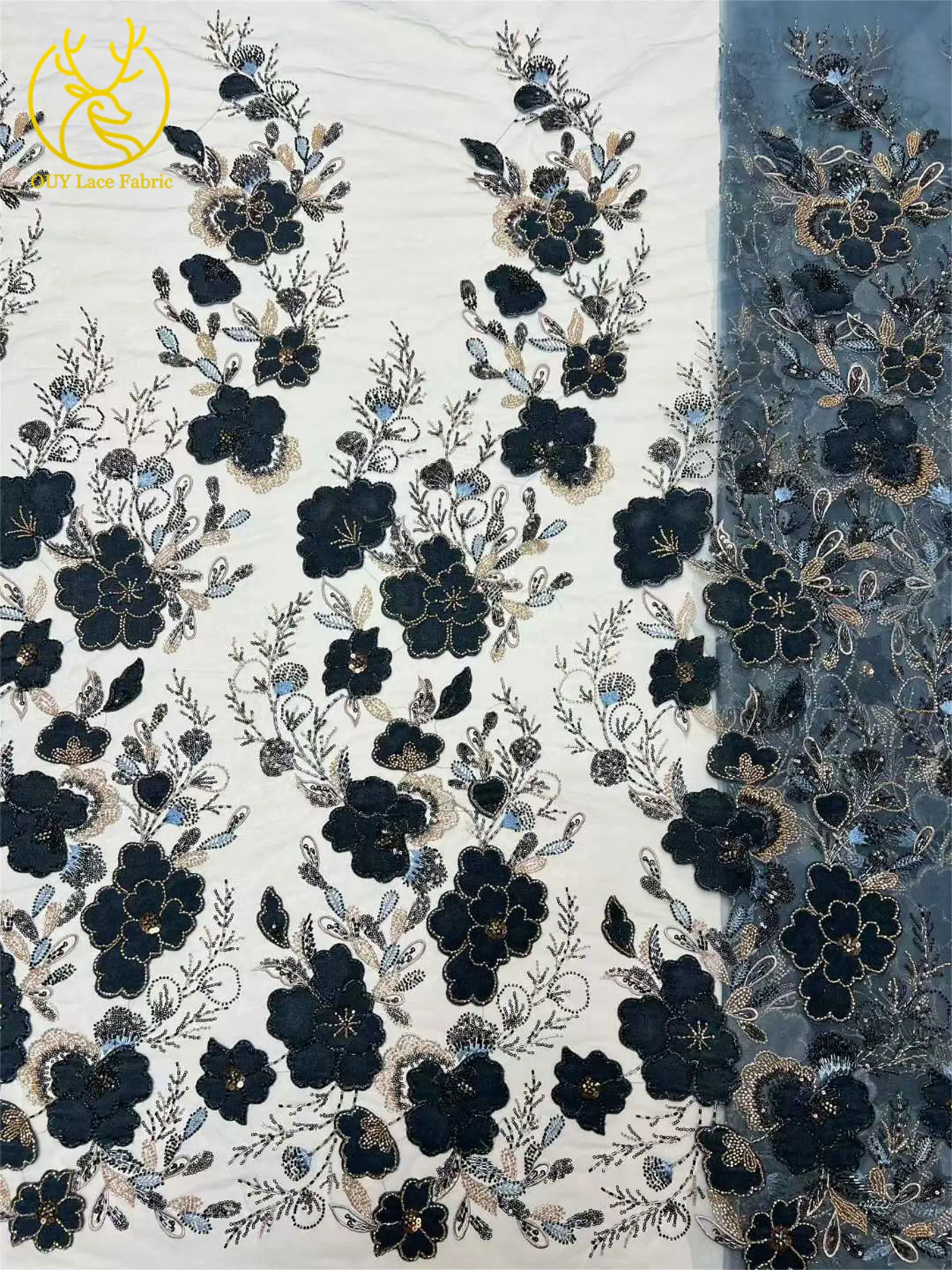 Neues Design Samt-Pailletten-bestickter Spitzenstoff 2026 Hochwertiger afrikanischer Perlen-Spitzenstoff Brautparty Hochzeitskleid Kleid – Detail 13