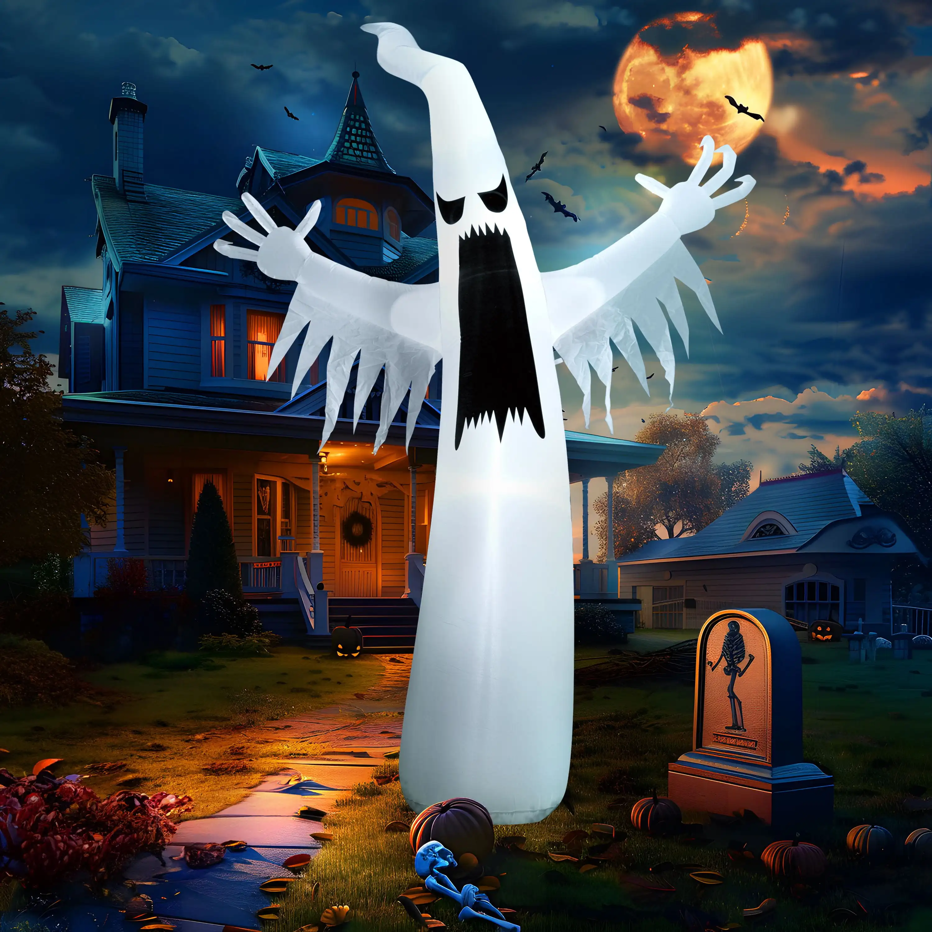 Joyfy 12ft Halloween Ghost نفخ الأشباح العملاقة القابلة للنفخ مع المدمج في LED لطائح ساحة الهالوين