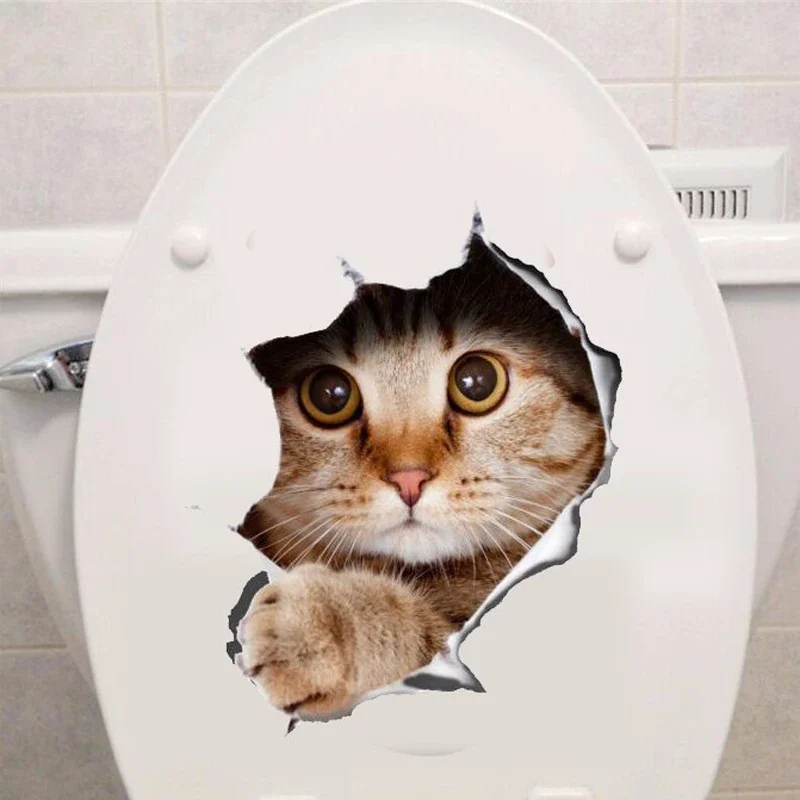 Vinyl Waterproof Cat Dog 3D Wall Sticker Hole View Bathroom Toilet Living Room Home Decor Decals Poster Cute Animals Wall Paper