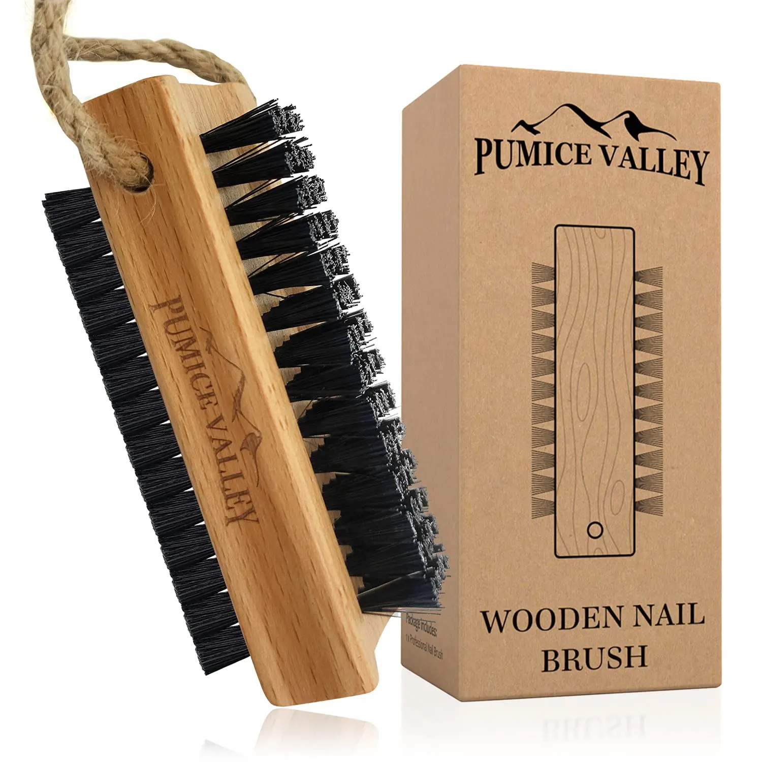 

Double-Sided Wooden Nail Brush with Nylon Charcoal Bristles - Hand & Foot Cleaning Tool with Hanging Rope