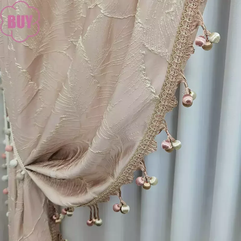 

Customized Pink Gold Embossed Lace Shading Curtains for Bedroom Living Room French Window Balcony Window