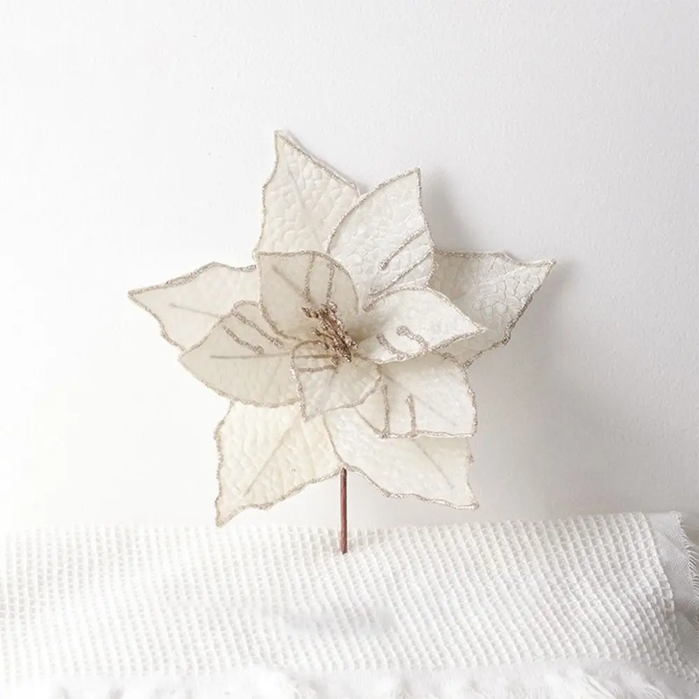 ألوان نابضة بالحياة زهرة عيد الميلاد الاصطناعية عالية الجودة طويلة الأمد محاكاة زهرة عيد الميلاد لافتة للنظر زهرة بريق احتفالية