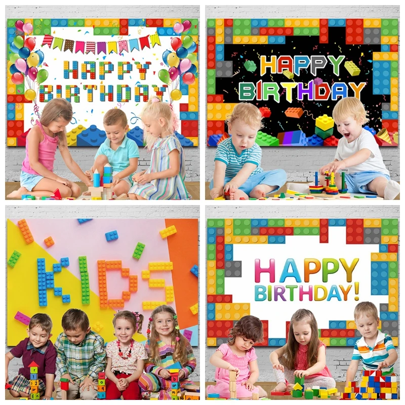 

Colored Building Blocks Backdrop Photocall Newborn Baby Shower Boy Birthday Party Photography Background For Photo Studio