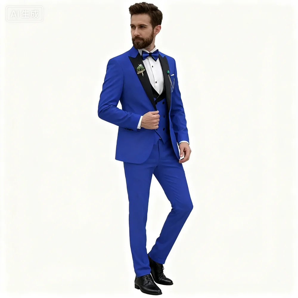 

Elegant Rose Red 3-Piece Men's Suit Slim Fit Double Breasted Blazer Vest And Pants Set for Wedding Groom Tuxedo Business Party