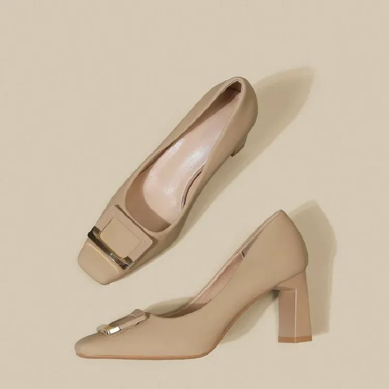 Damenschuhe, lässig, beige, bequem, Frühling & Sommer, Slip-On, eckiger Absatz, elegante Arbeitsschuhe für Damen, B694 – Detail 5