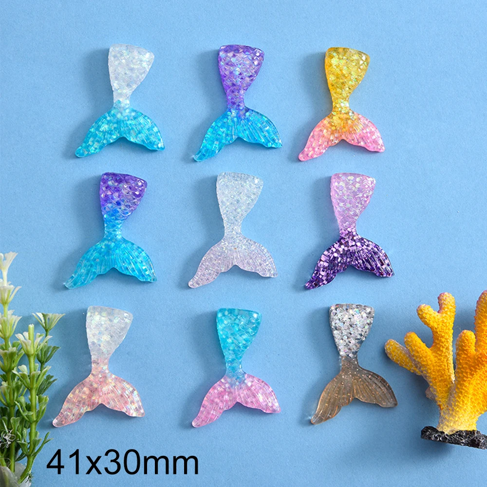 10PCS Gradual Fish Tail Series Resin Flat Back Cabochons For Hairpin Scrapbooking DIY Jewelry Craft Decoration Accessories