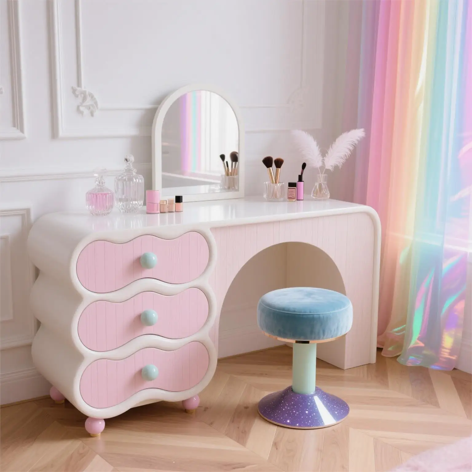 

Vanity Table Women Cosmetics Beauty Bedroom Table Nordic Comfortable