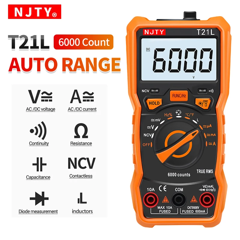 Digital Multimeter 6000 Count AC/DC Voltage Meter 10A Current Professional Multimetro Capacitor Inductor Test Electricity Tools