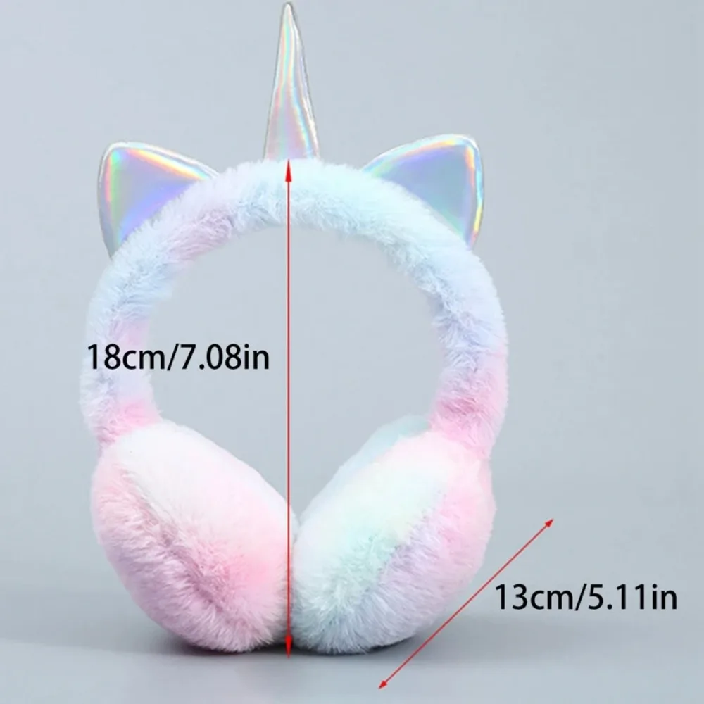 Disney Unicorn Fluffy Earflap Winter Warmer Children Colorful Soft Plush Earmuffs Lovely Cat Ears Caps Headband Tie-dye Fur Hat