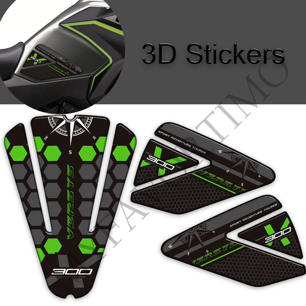 For Kawasaki Versys X 300 X300 Versys-X Tank Pad Grips Gas Fuel Oil Kit Knee Stickers Decals Trunk Luggage Cases Protector