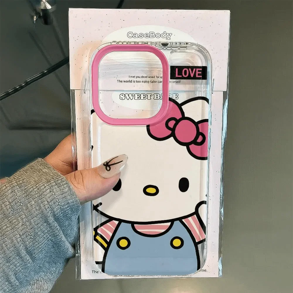 جراب هاتف كاواي بحزام قوس كبير من Hello Kitty لهاتف آيفون 16 15 14 12 13 11 Pro Max XR XS MAX 7 8 PLUS Y2K غطاء فتاة وردي