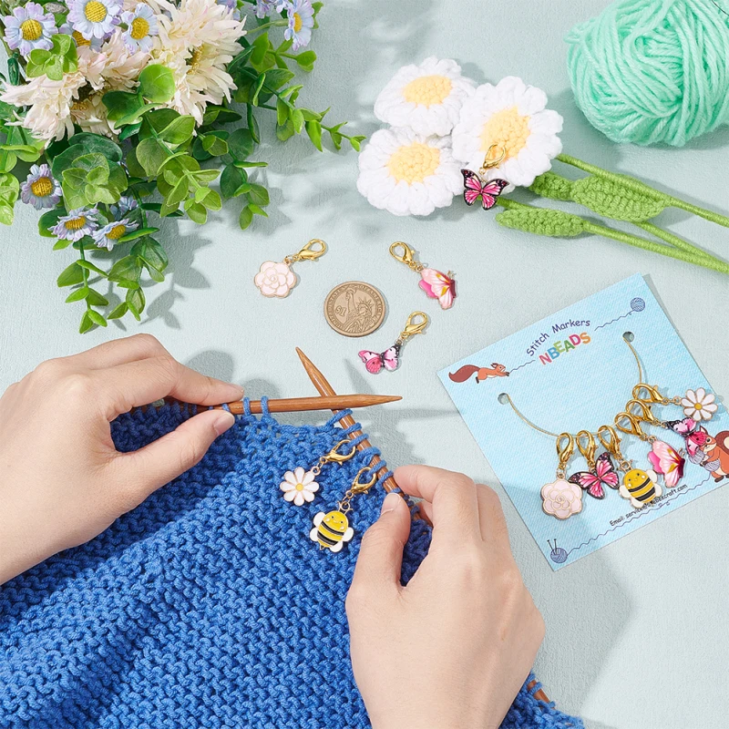 24 Pcs Butterfly Flower Bee Stitch Markers Alloy Enamel Crochet Stitch Marker Charms Locking Stitch Marker with Zinc Alloy