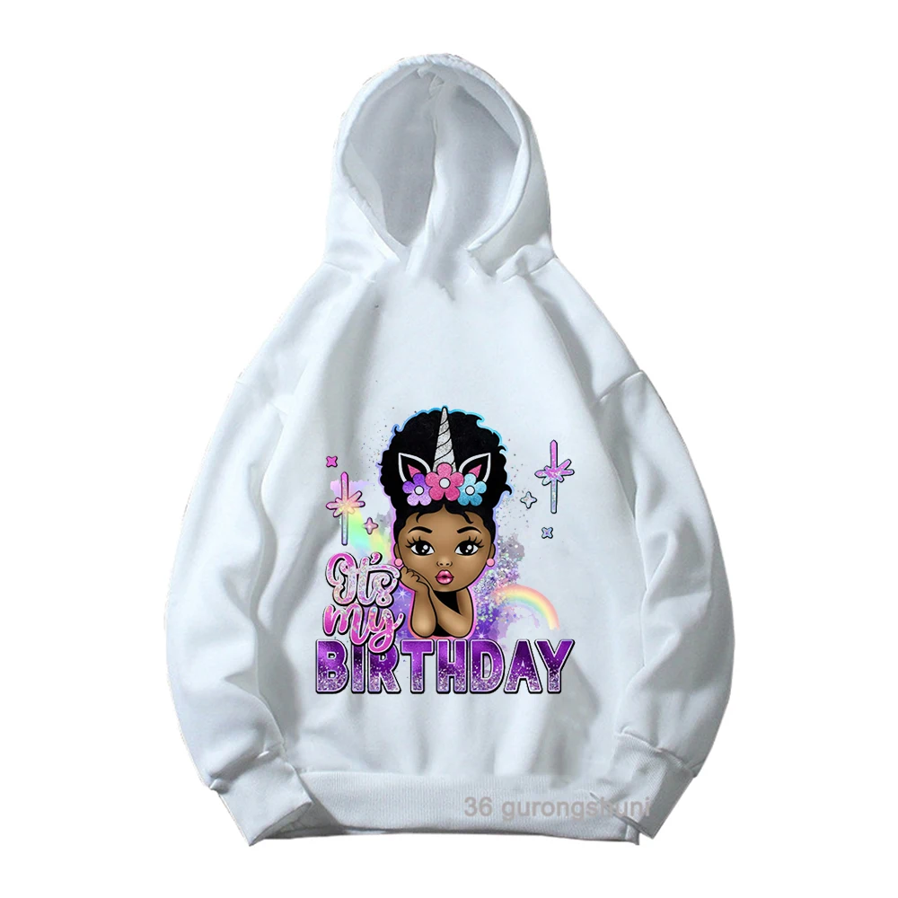 Black Girl Magic Afro Princess, Afro Puff Hair Happy Birthday Girls hoodies Unicorn Black Girls Birthday hoodies Pink Sweatshirt