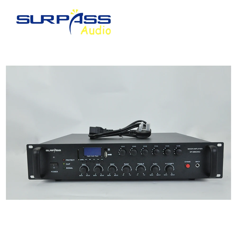 SURPASS Blue-tooth 130W 6 Zone Independent Mixer Amplifier With Volume Control Microphone Priority Pa Amplifier