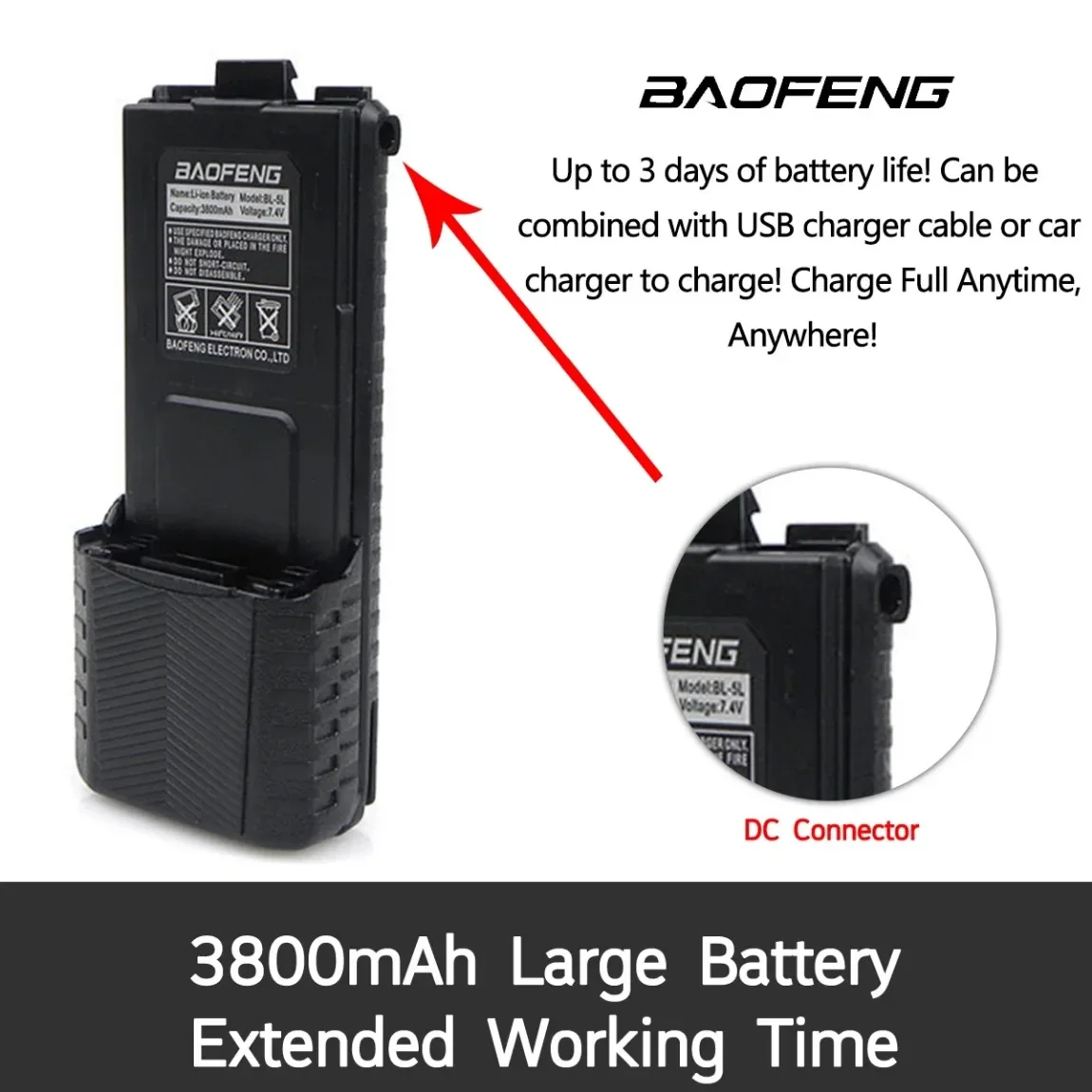 Baofeng UV-5R 5W/8W Walkie Talkie VHFUHF Banda Dupla com Bateria de íon de lítio de 3800mAh de longo alcance 16KM UV5R Ham Rádios em dois sentidos