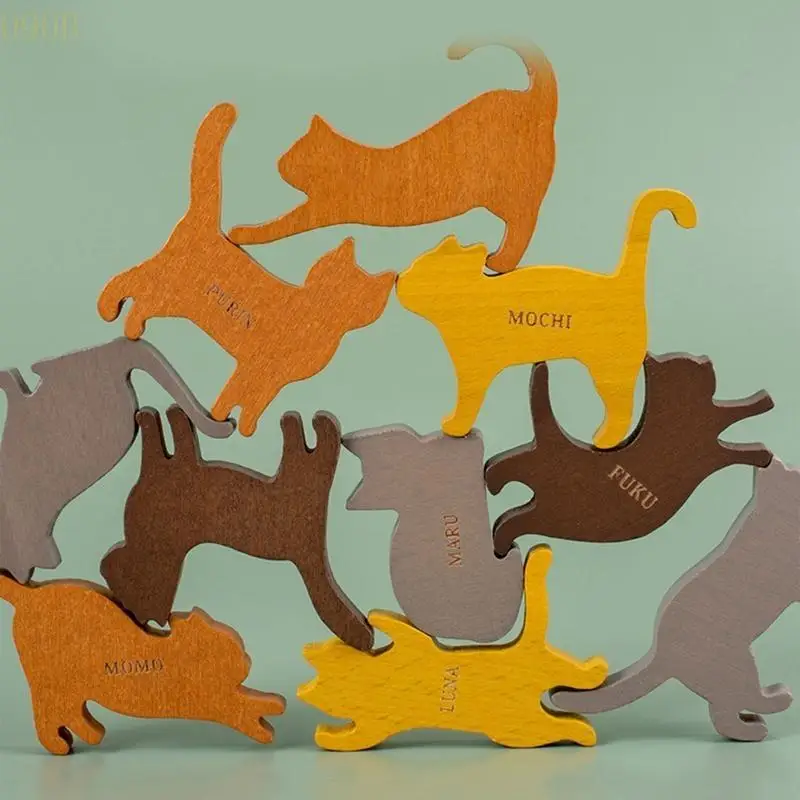 090B Wooden Balance for Cat Stacking Block Sorting Toy Fine Motor Skill Training Toy Parent-Child Interactive Activity for Ki