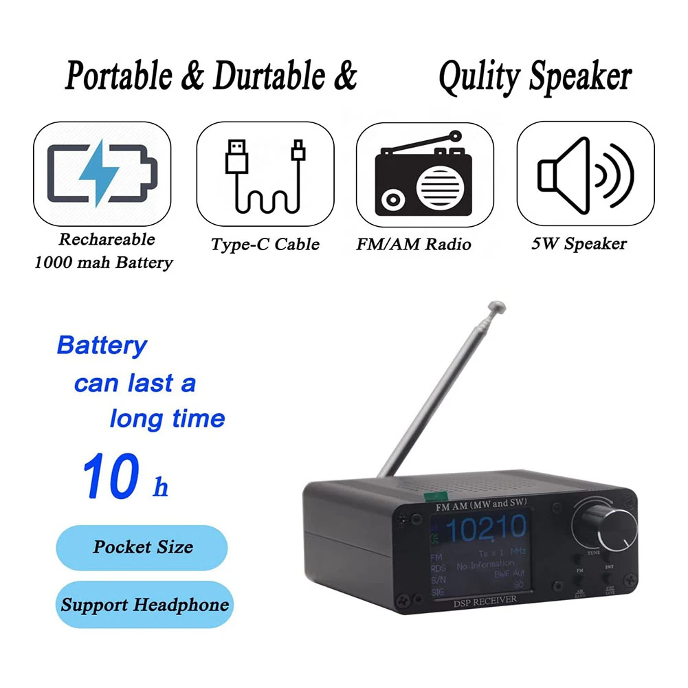 Si4732 -80 Portable Shortwave Radio , FM AM Frequency Radio Receiver, Built-in Rechargeable Battery,Loud Sound