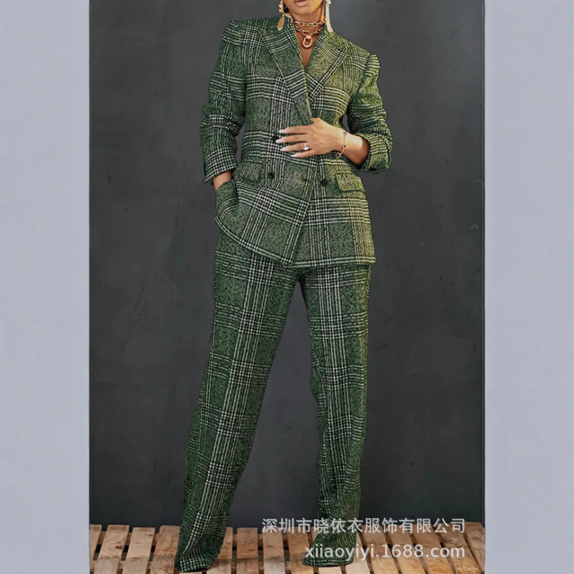 Temperament commuting women's plaid jacket suit new loose pants two-piece set