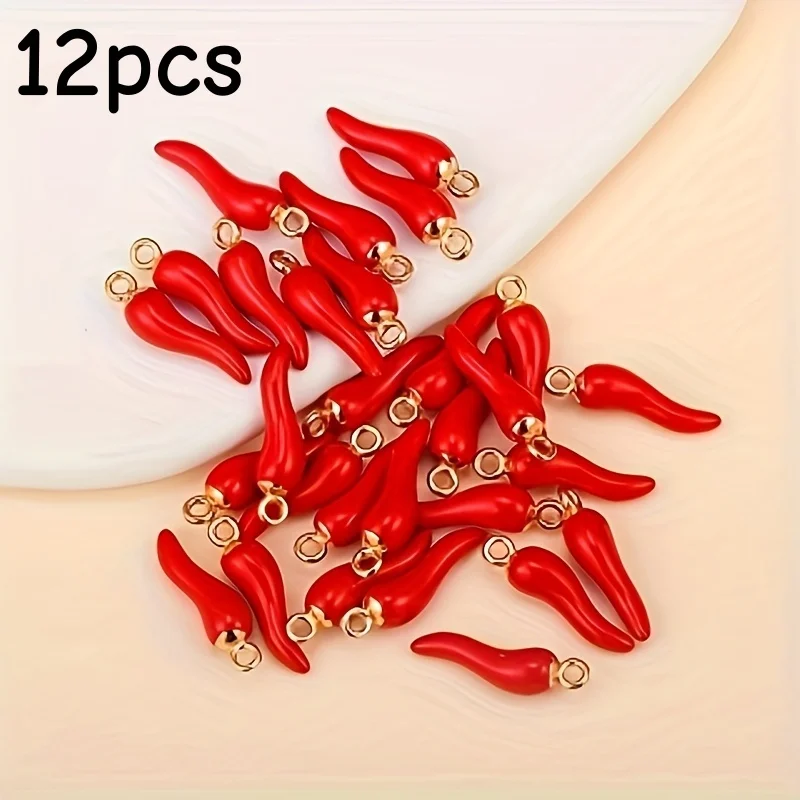 12 lebendige 3D-Anhänger in Form von roten Chilis – Goldanhänger, zur Schmuckherstellung, für handgefertigte Halsketten, Armbänder, Ohrringe, mit Uni-Design