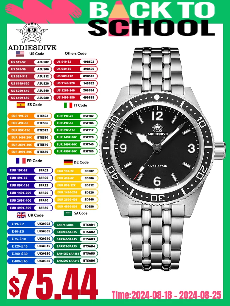 

ADDIESDIVE AD2033 Quartz Watches Sapphire Glass BGW9 Super Luminous 20Bar Diving 316L Stainless Steel Men Watches reloj hombre