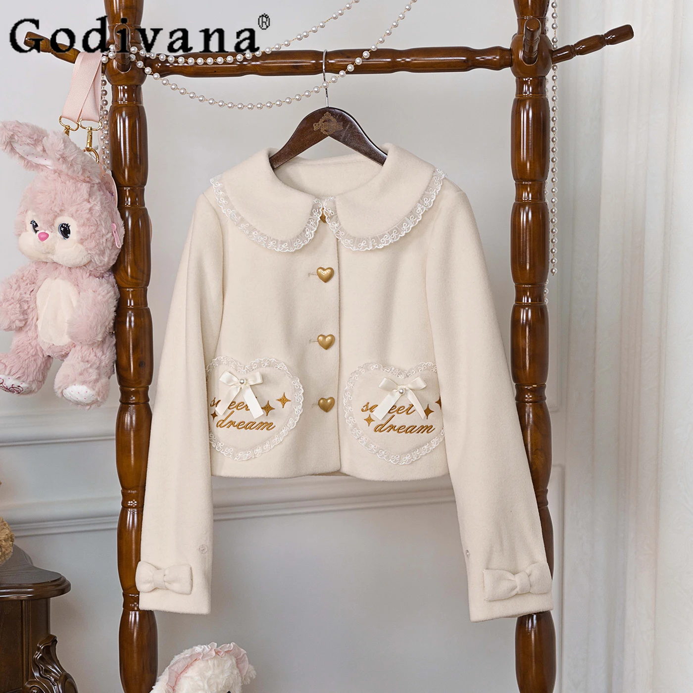 

Japanese Original Lolita Design Early Vintage Short Coat Autumn Winter Warm Thick Versatile Sweet Cute Girl Top