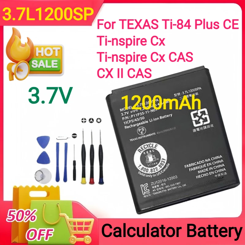 

New 3.7V 1200mAh 3.7L1200SP for TEXAS Ti-84 Plus CE/Ti-nspire Cx Ti-nspire Cx CAS/CX II CAS Calculator Battery+tools