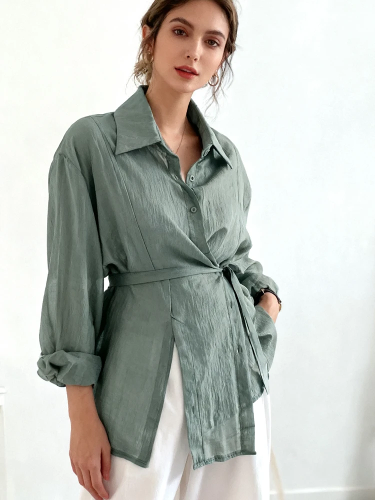 

Fashion Long Sleeve Lace-Up Irregular Shirt Elegant Solid Blouses Casual Women's Shirt Street Style Sun-protective Clothing