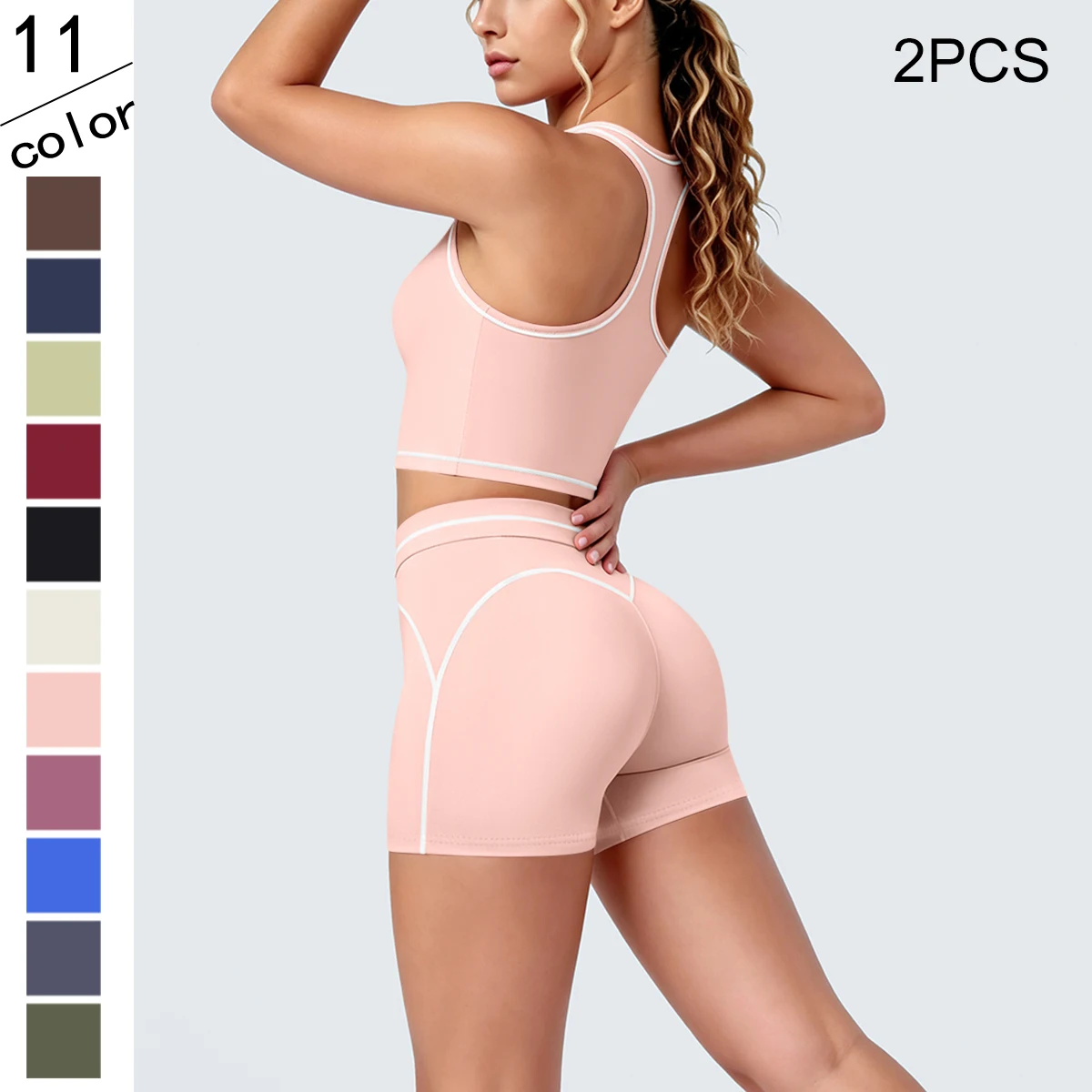 2PCS Color Blocking Yoga Set for Woman High Waist Quick-Dry Fitness Shorts Backless I-shaped Vest Shockproof Workout Yoga Set