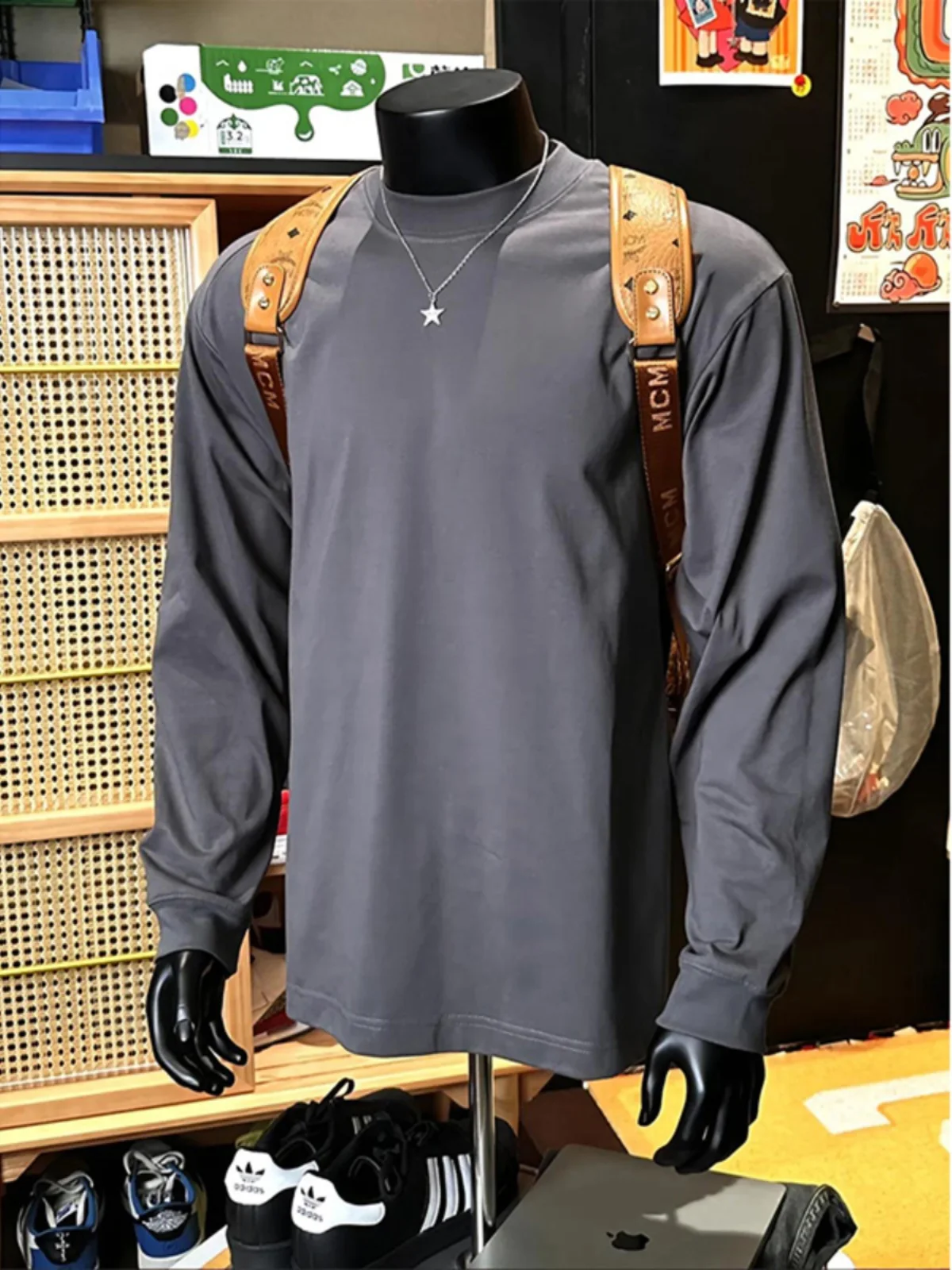 

Deep ey Heavyweight Long Sve Men's T-irt round Ne Pure Cotton Sweatirt Inner Wear Base irt Autumn Winter Faion