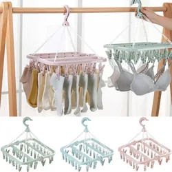 Clothes Drying Hanger with 32 Clips / 8 Clips Socks Underwear Drying Folding Laundry Hanging Rack