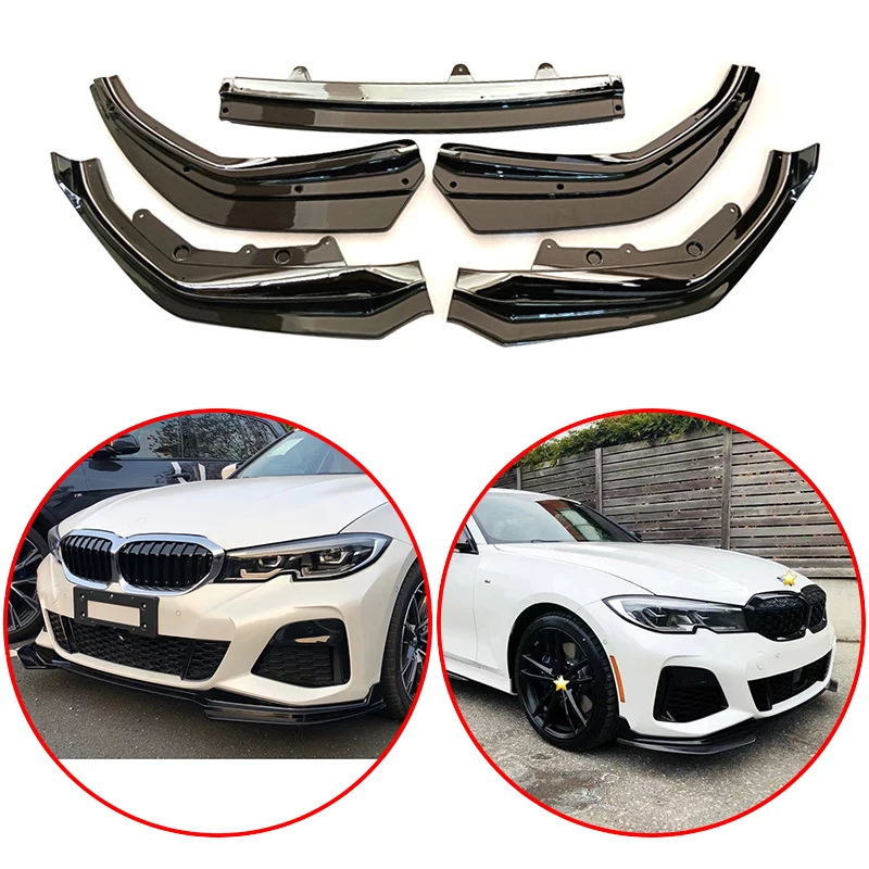 

For For BMW 3 Series G20 G21 G28 M-Pack 2019 To 2023 5PCS High Quality ABS Front Bumper Lip Spoiler Body Kit Glossy Black