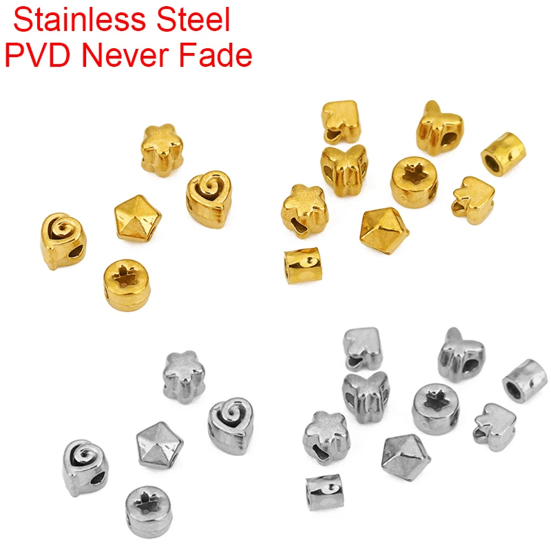 10pcs Stainless Steel Heart Necklace Beads Never Fade PVD Large Big Hole Bracelet Spacer Beads For DIY Jewelry Making Findings