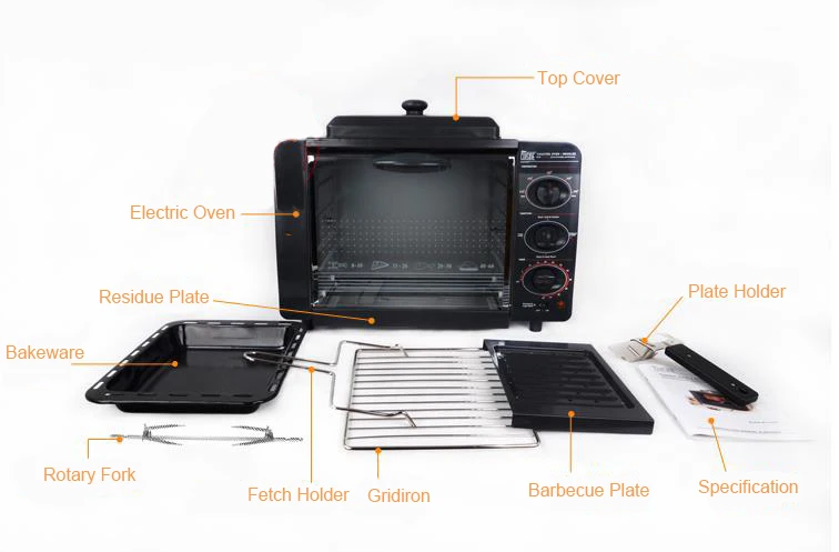 มัลติฟังก์ชั่เครื่องอบพิซซ่าเตาอบไฟฟ้าในครัวเรือนย่างเค้ก/ไก่/ปลาย่าง Macine