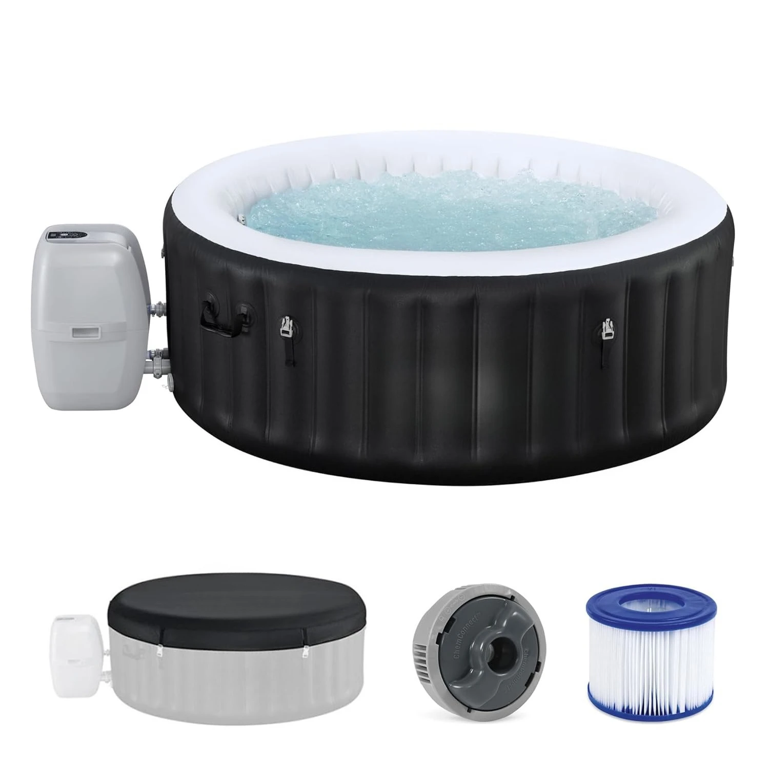 

2 to 4 Person Inflatable Hot Tub, Round Energy-Efficient Portable Outdoor Spa with 120 AirJets, 71" x 26", Customized
