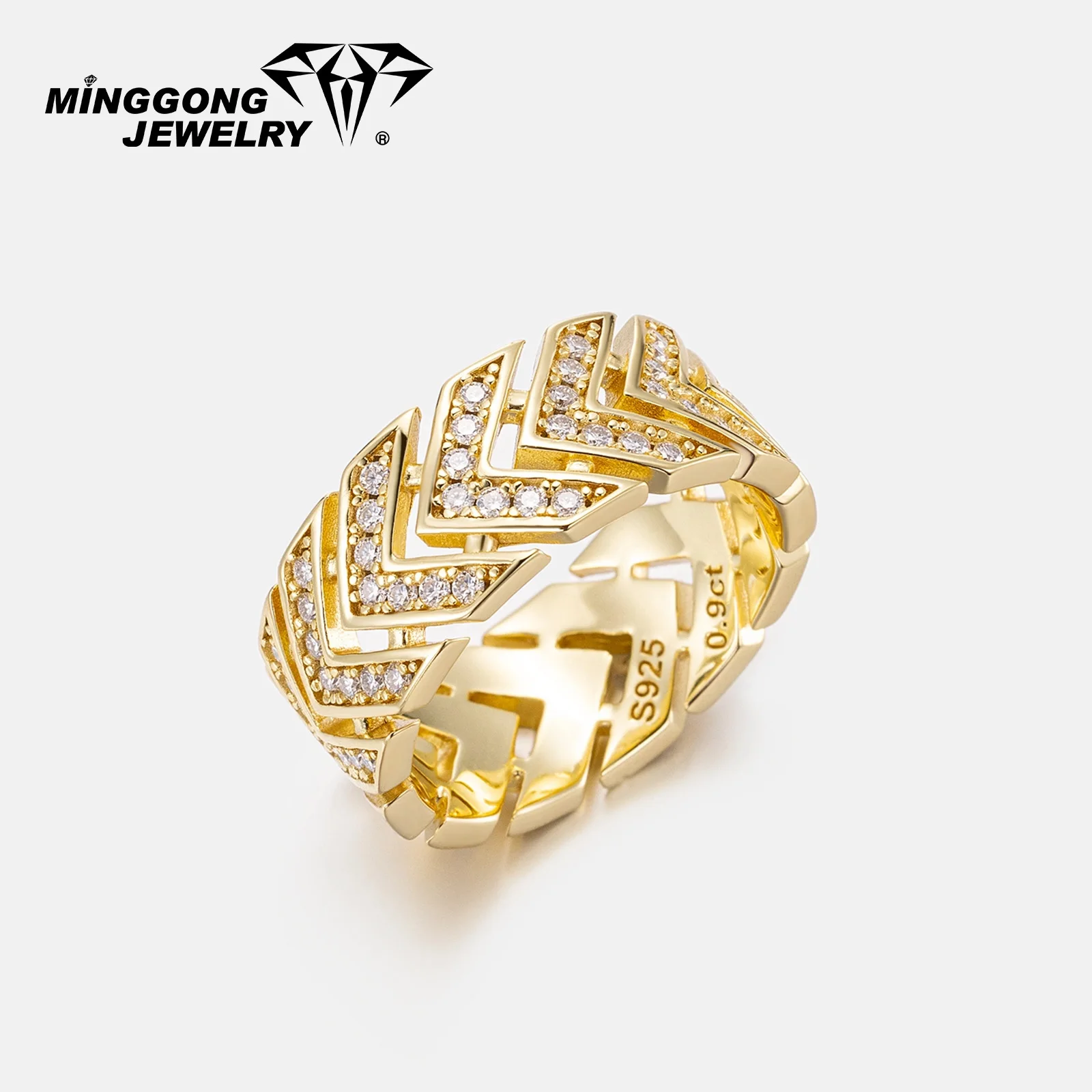

Customizable S925 Moissanite Loop Arrow Ring New Design 925 Silver 10K/14K Solid Gold Hip-hop Style for Men and Women